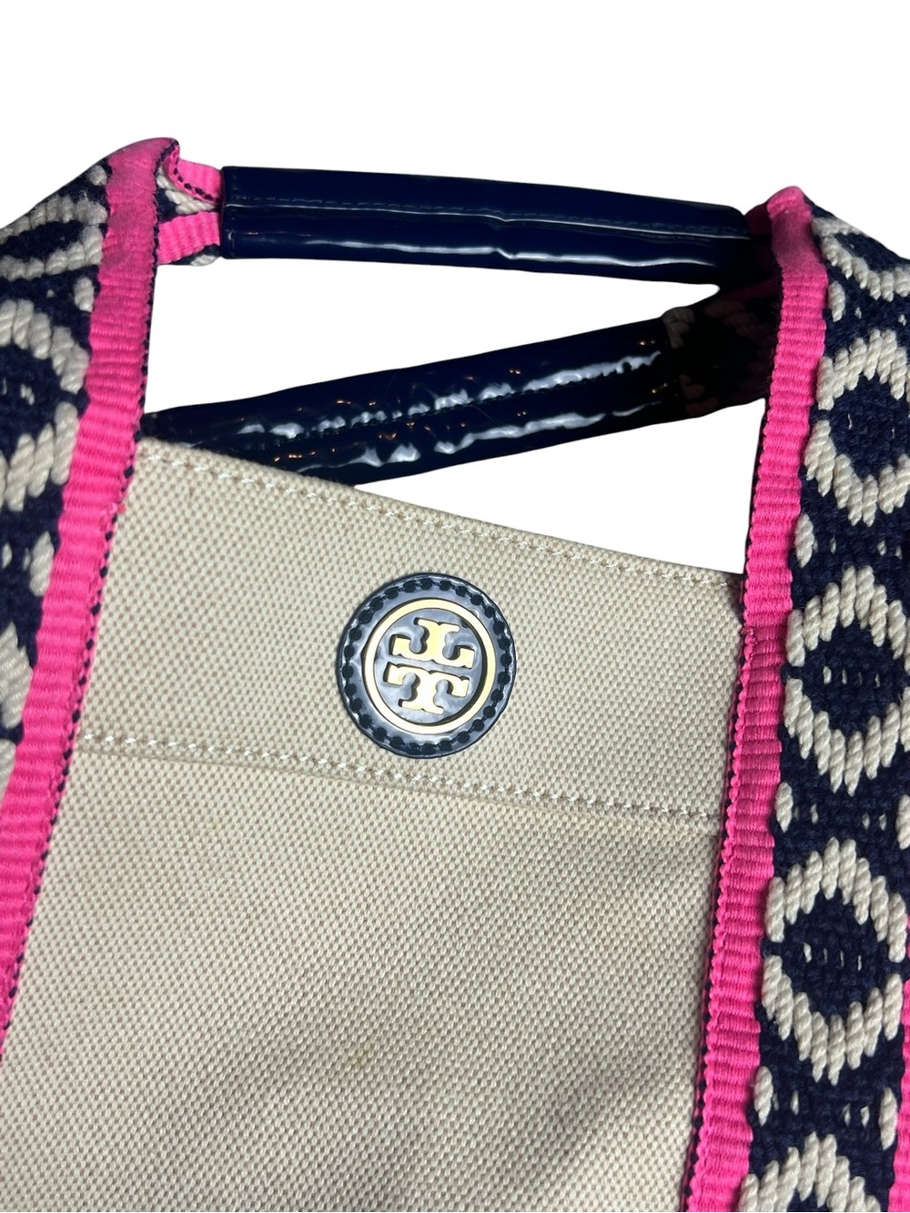 Tory Burch Cream Pink Canvas Tote Bag - Picture 5 of 7